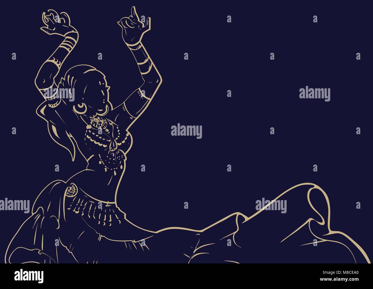 Danseuse de Tribal Fusion bellydance conception graphique de contour Illustration de Vecteur