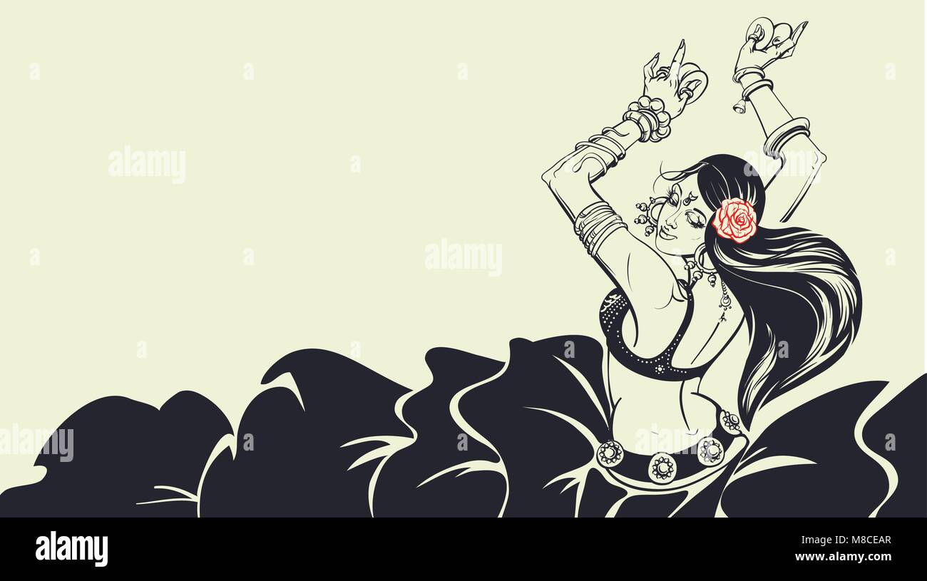 Tribal Fusion belly dance dancer silhouette stencil design graphique Illustration de Vecteur