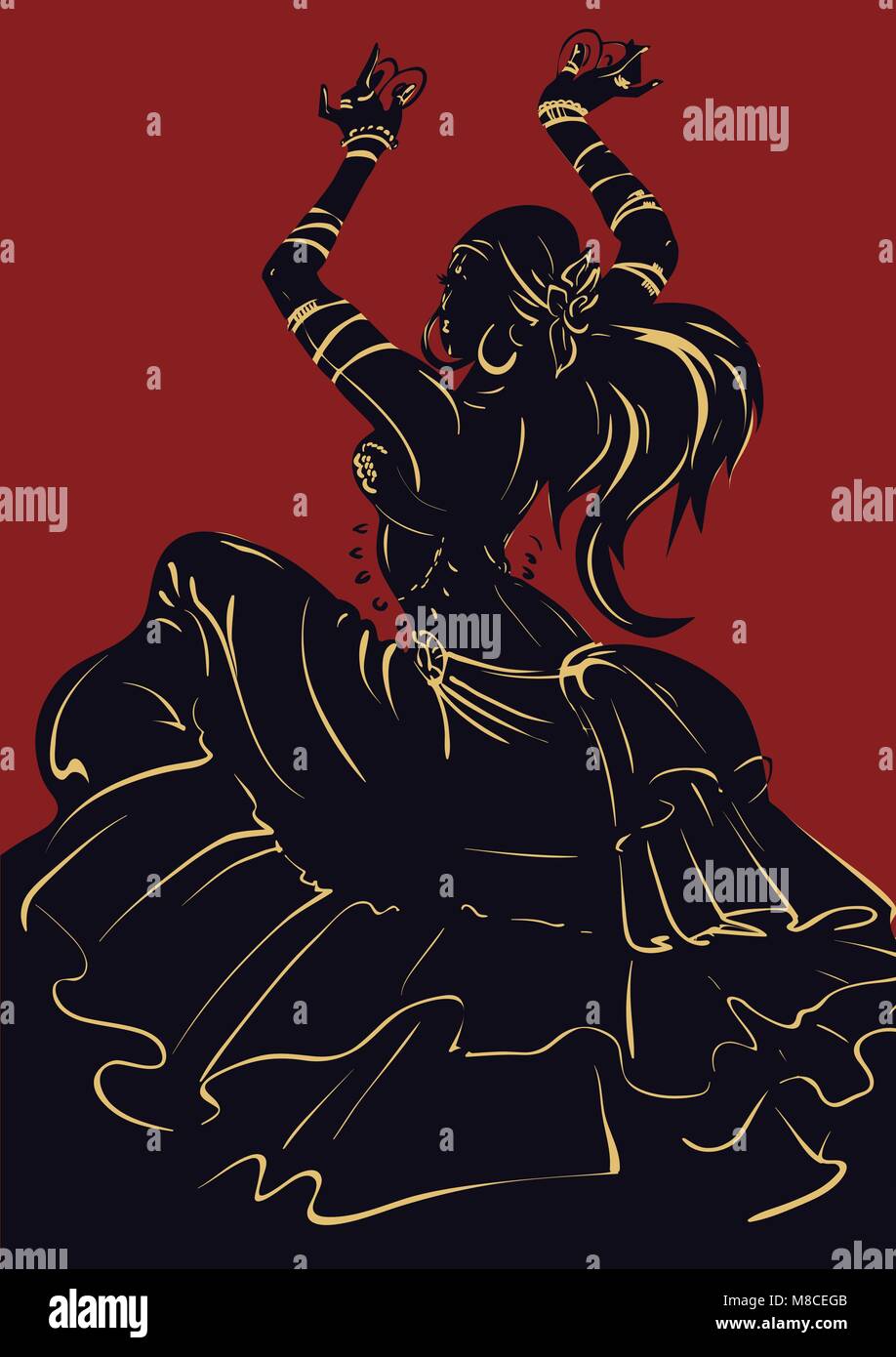 Danseuse de Tribal Fusion bellydance silhouette stencil design graphique Illustration de Vecteur