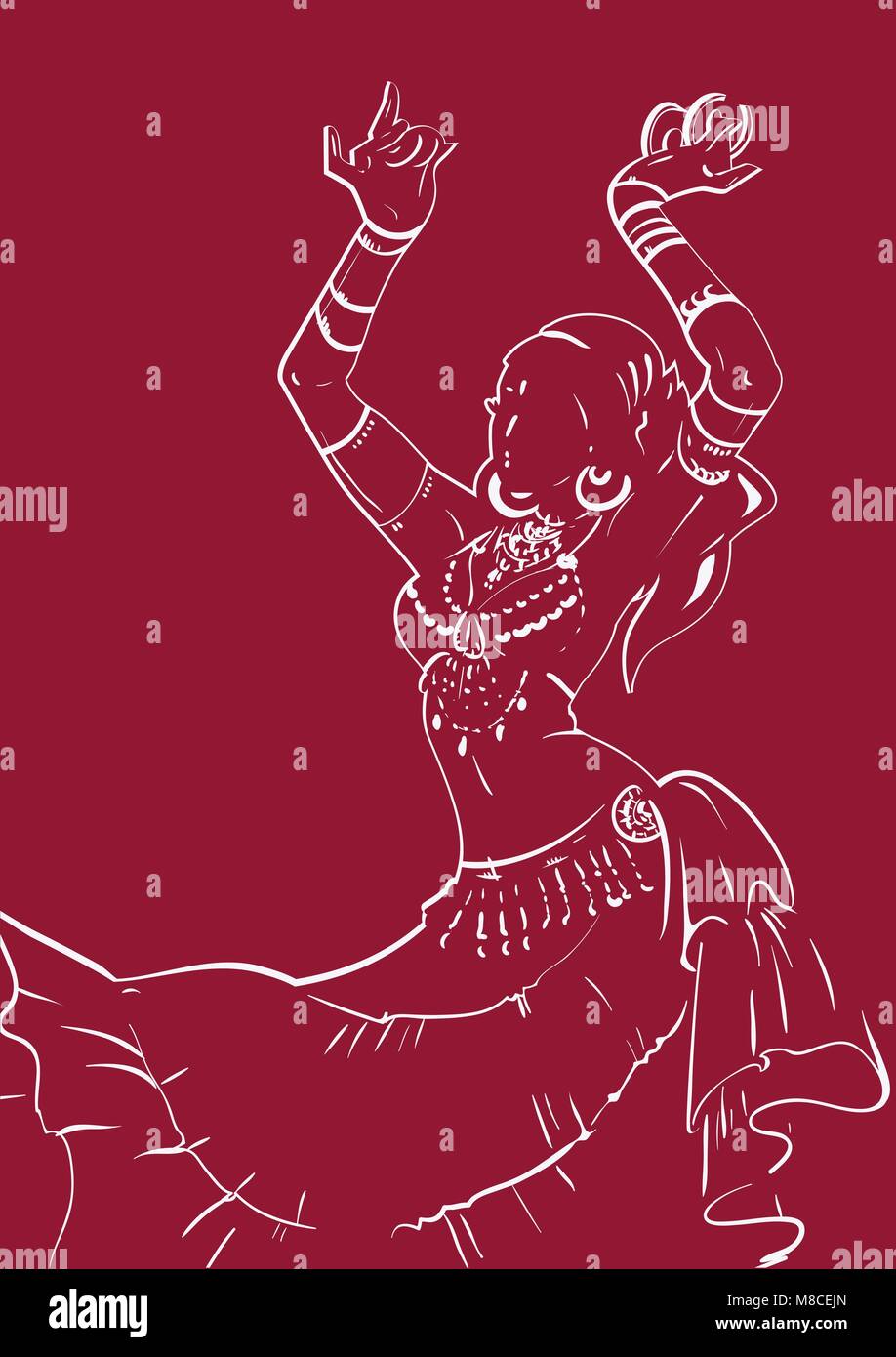 Danseuse de Tribal Fusion bellydance conception graphique de contour Illustration de Vecteur