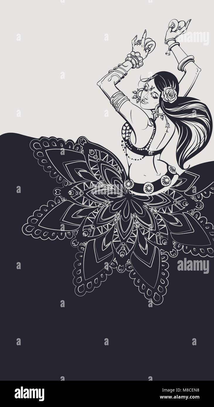 Tribal Fusion belly dance dancer contour design graphique Illustration de Vecteur