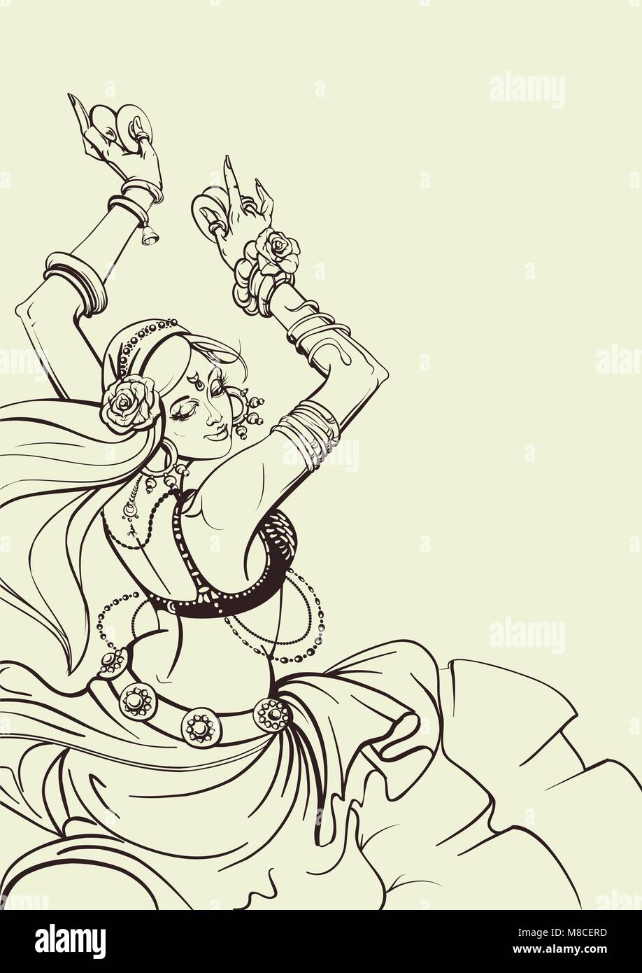 Tribal Fusion belly dance dancer contour design graphique Illustration de Vecteur