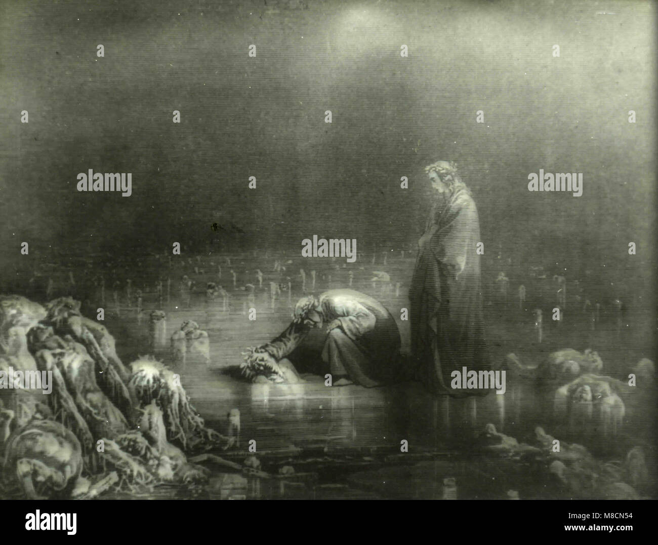Canto XXXII (32), Dante aborde le traître Bocca Degli Abati, Dante's Inferno illustration par Dorè Banque D'Images