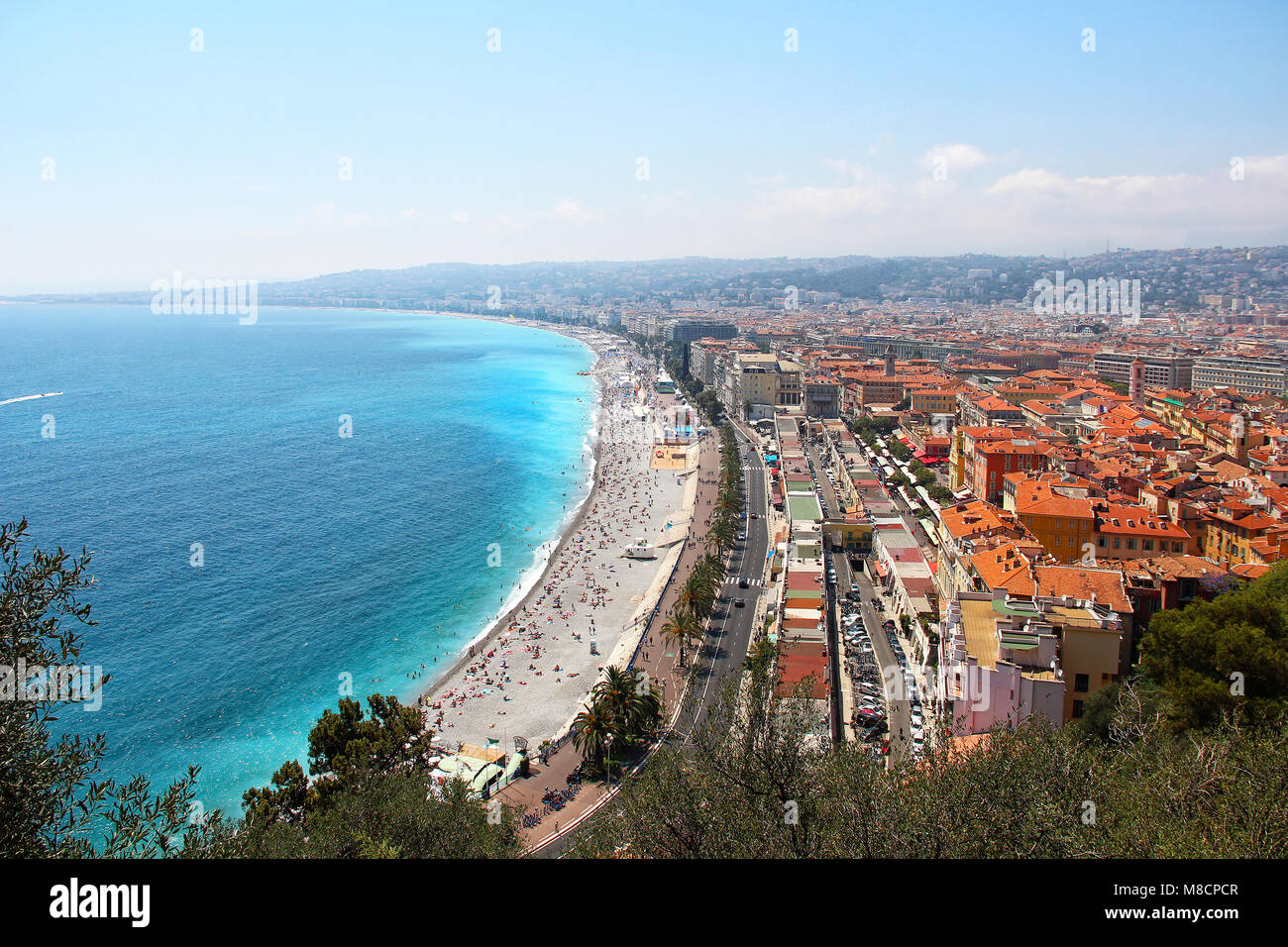 Plage de la ville de Nice et la Promenade des Anglais vue aérienne, de la Côte d'Azur, France Banque D'Images