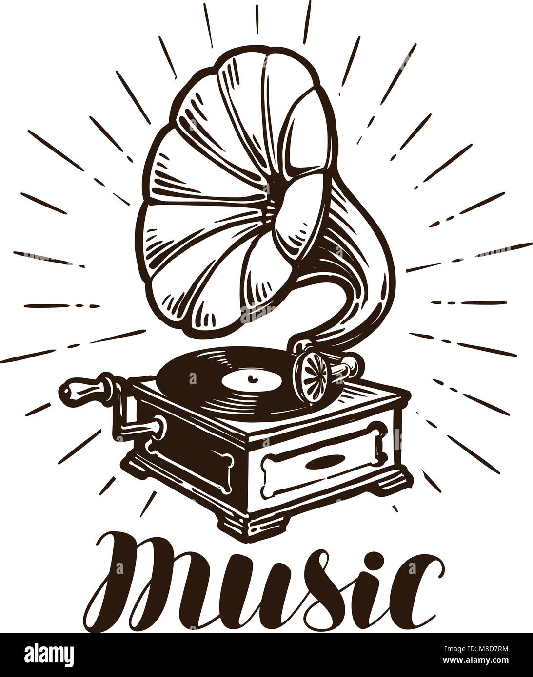 Retro gramophone. Music concept. Sketch Vintage vector illustration Illustration de Vecteur