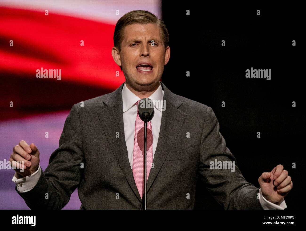 Cleveland Ohio, USA, 20 juillet 2016 Eric Trump, fils du candidat à la présidence l'atout de Donald la prestation de discours lors de la Convention Nationale Républicaine dans l'arène. Quicken Credit : Mark Reinstein/MediaPunch Banque D'Images