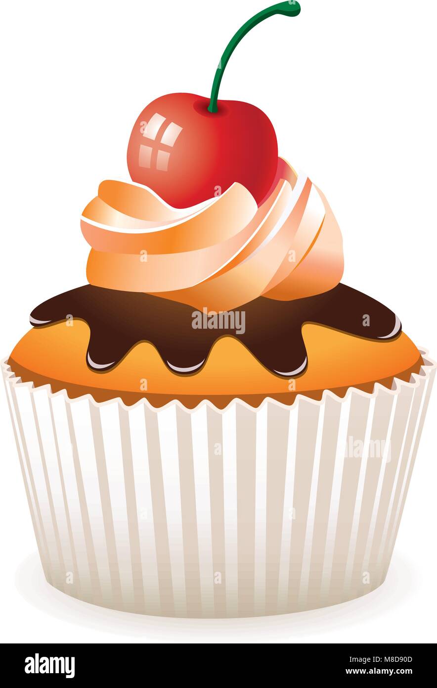 cupcake vecteur à la cerise et à la crème au chocolat Illustration de Vecteur