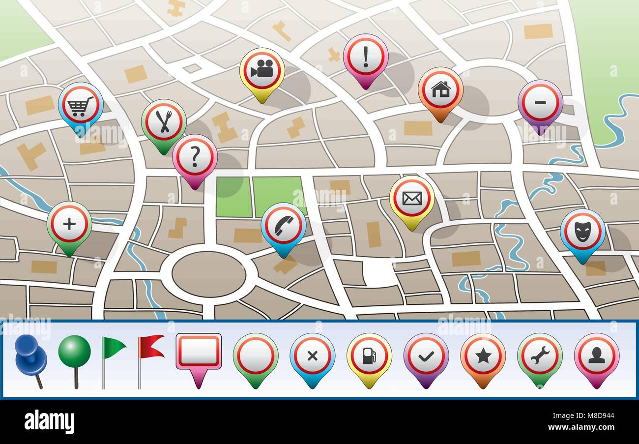 Carte de la ville avec vecteur icônes GPS Illustration de Vecteur