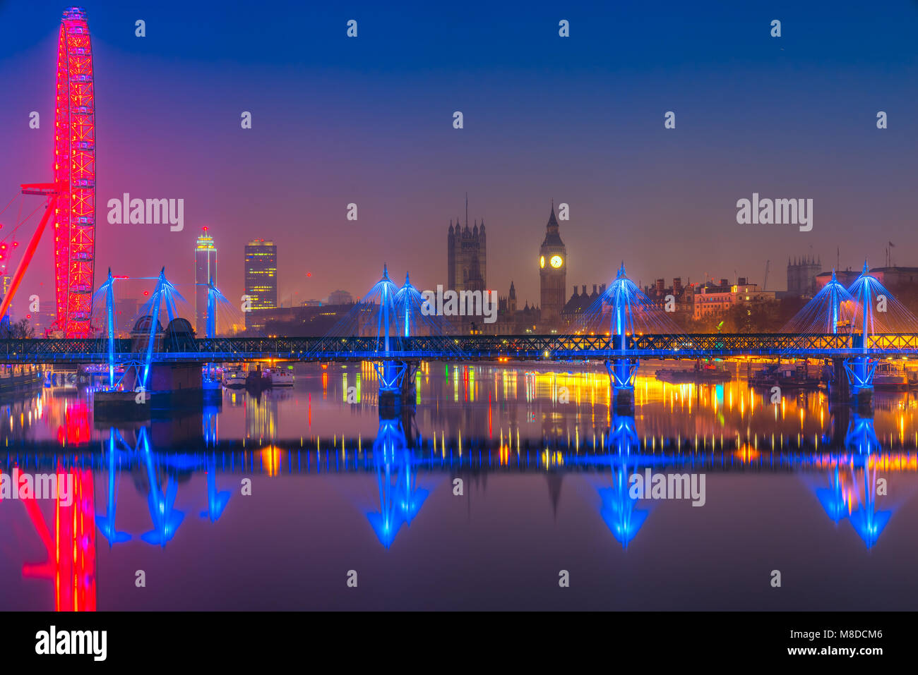 Accès aux Big Ben, de la Maison du Parlement, le pont de Westminster et le London Eye, London, UK Banque D'Images