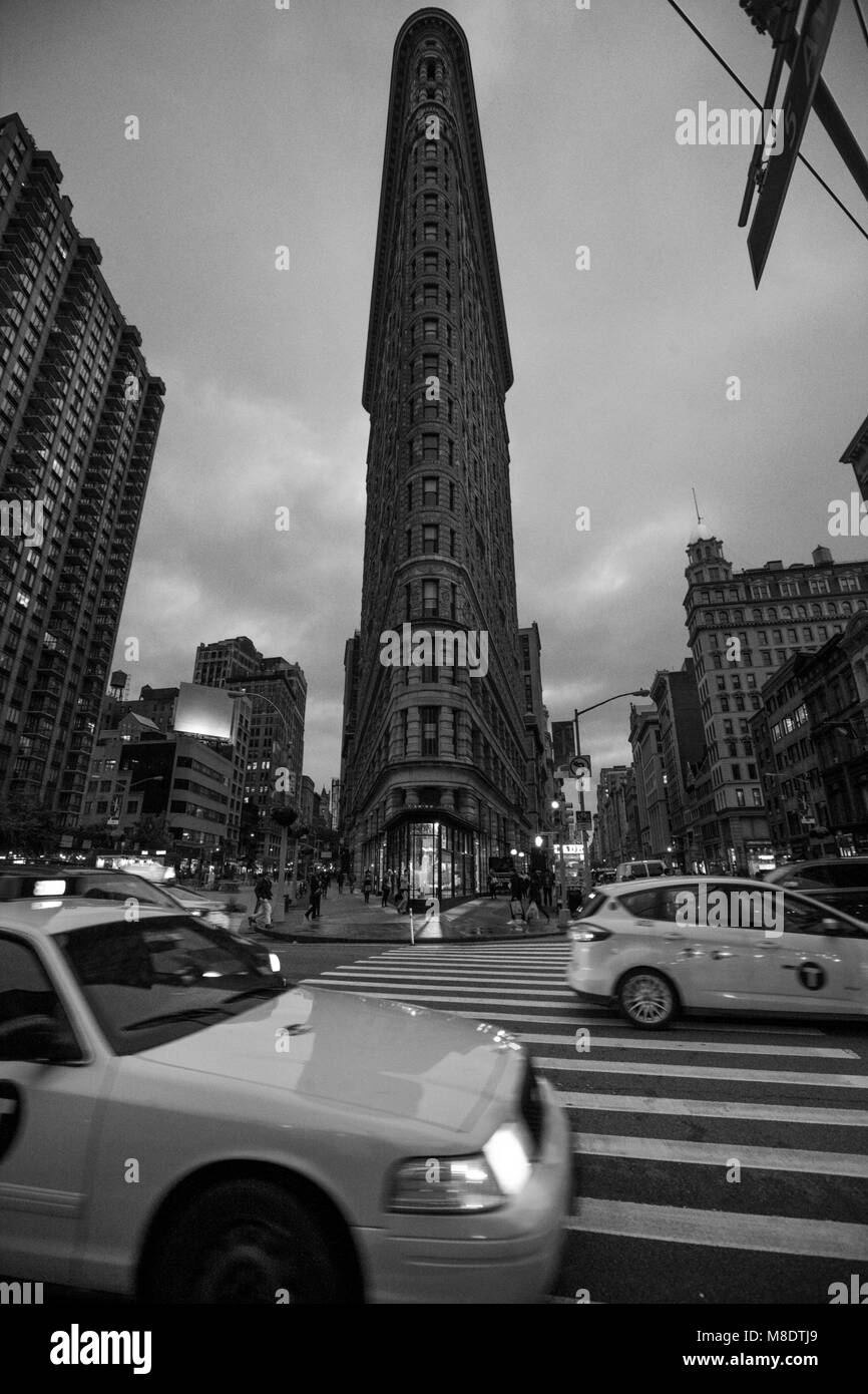 Avis de Flatiron building, B&W, New York, USA Banque D'Images