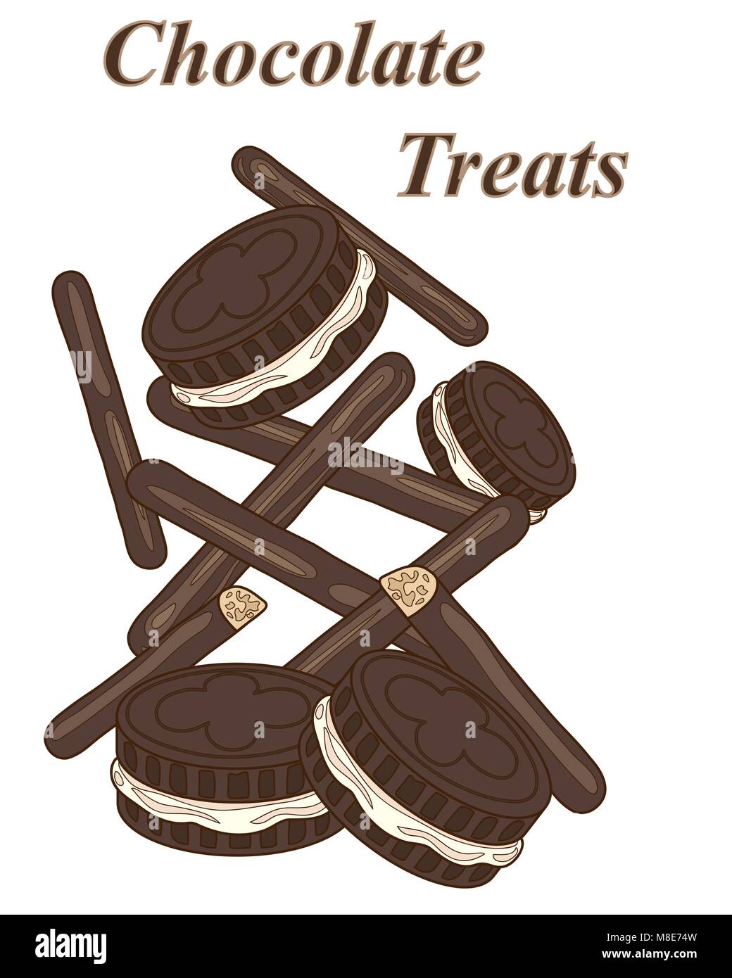 Un vecteur illustration en format eps 8 de crème au chocolat biscuits et les doigts disposés sur un fond blanc Illustration de Vecteur