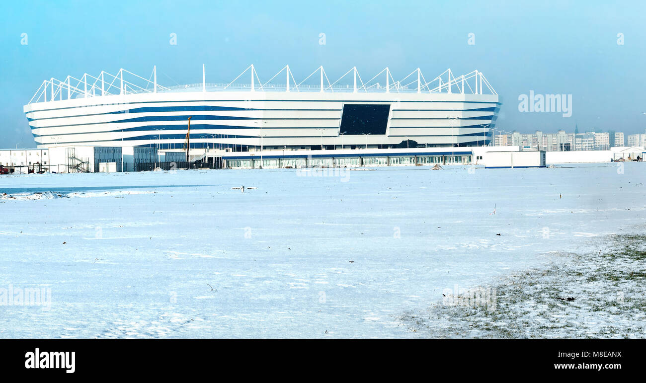 Lieu de sports, des sports, de la construction du stade de football de neige de l'hiver, de la Russie, Kaliningrad, février 2018, Coupe du monde Banque D'Images