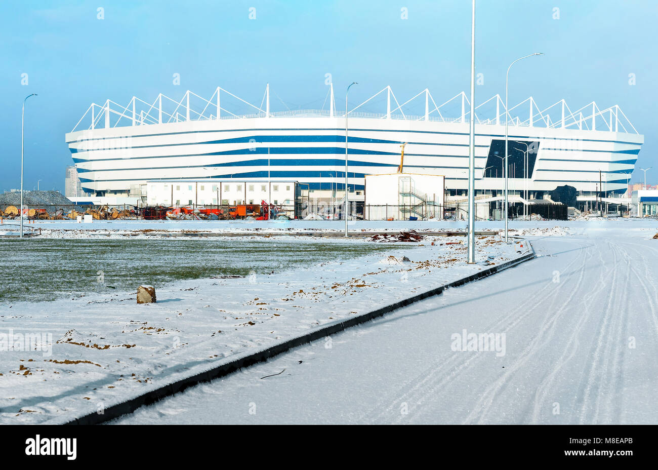 Lieu de sports, des sports, de la construction du stade de football de neige de l'hiver, de la Russie, Kaliningrad, février 2018, Coupe du monde Banque D'Images