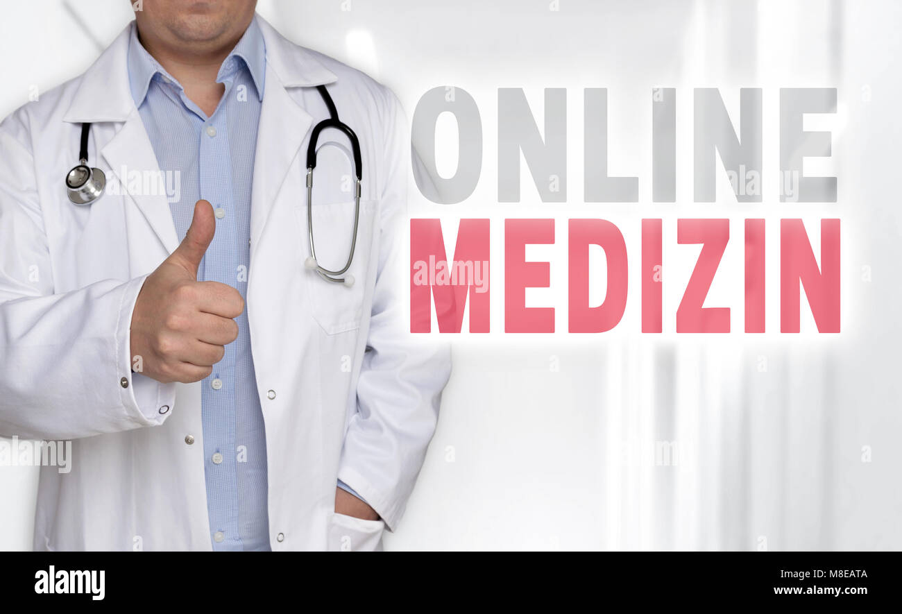 Evaluation en ligne (en allemand) concept et la médecine en ligne médecin avec Thumbs up. Banque D'Images