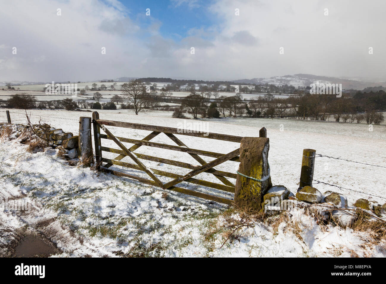 Upper Holloway, Derbyshire, Angleterre, Royaume-Uni 17 mars 2018. La Bête de l'est la partie 2 apporte un jour froid avec de la neige dans le Derbyshire Dales près du village de Upper Holloway. Credit : Mark Richardson/Alamy Live News Banque D'Images