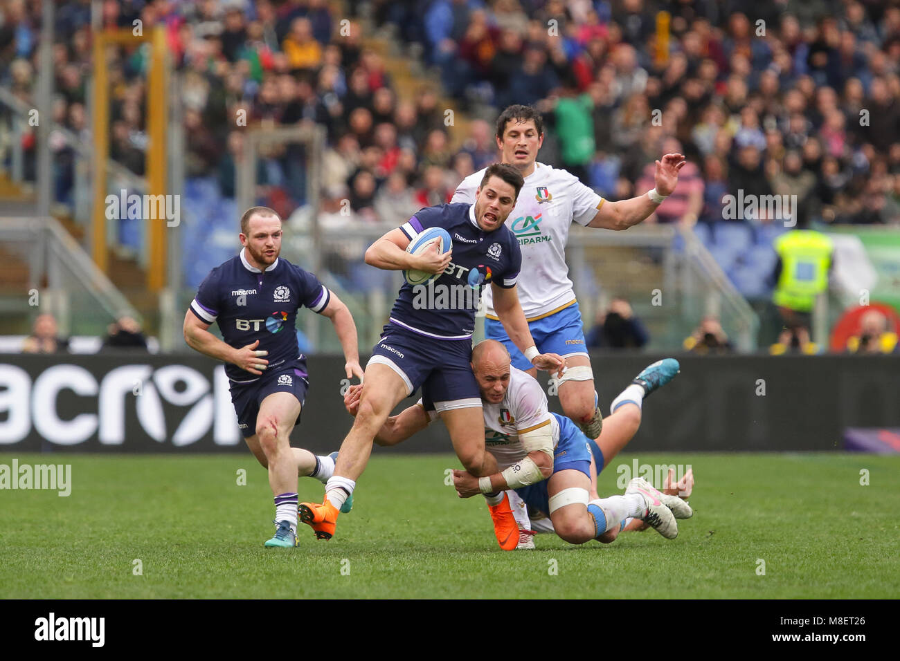 Rome, Italie. 17 février 2018. L'aile d'Écosse Sean Maitland porte le ballon dans le match contre en championnat 6NatWest 2018 Massimiliano Carnabuci/Alamy Live News Banque D'Images