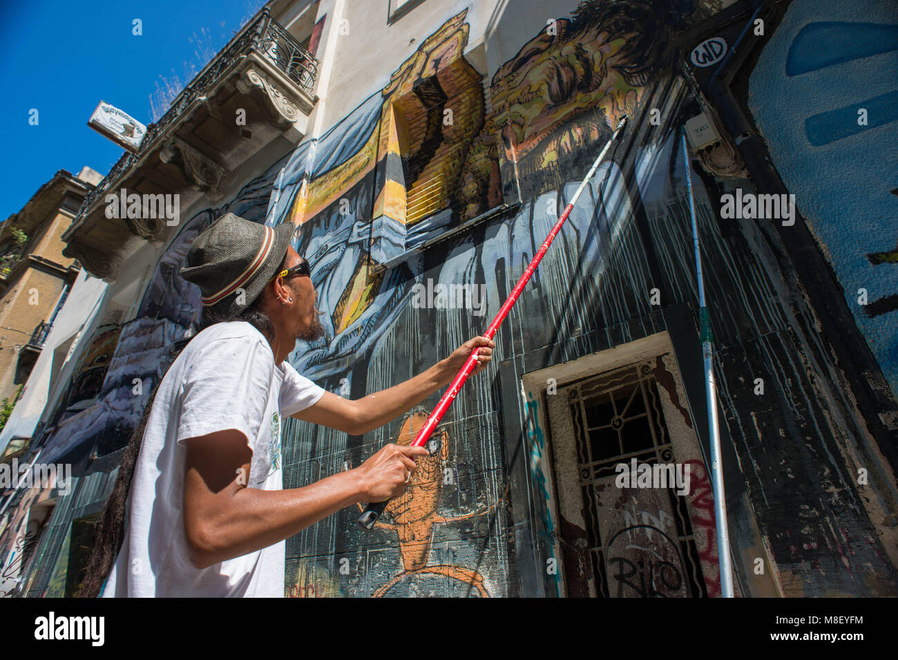 Athènes. Artiste de rue, Exarchia. La Grèce. Banque D'Images