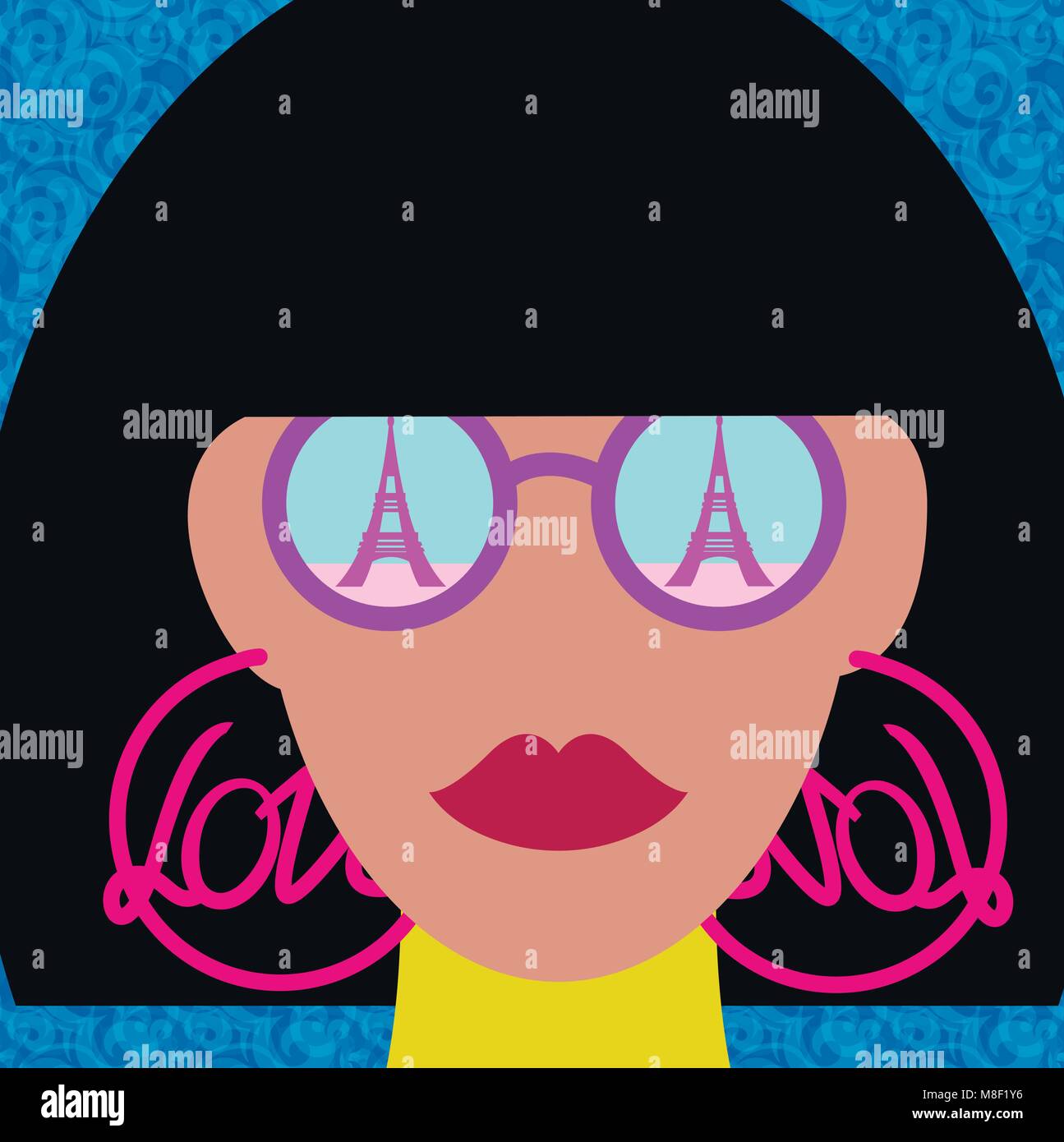 Fille avec paris tour eiffel reflet dans les lunettes de fille de vacances Illustration de Vecteur