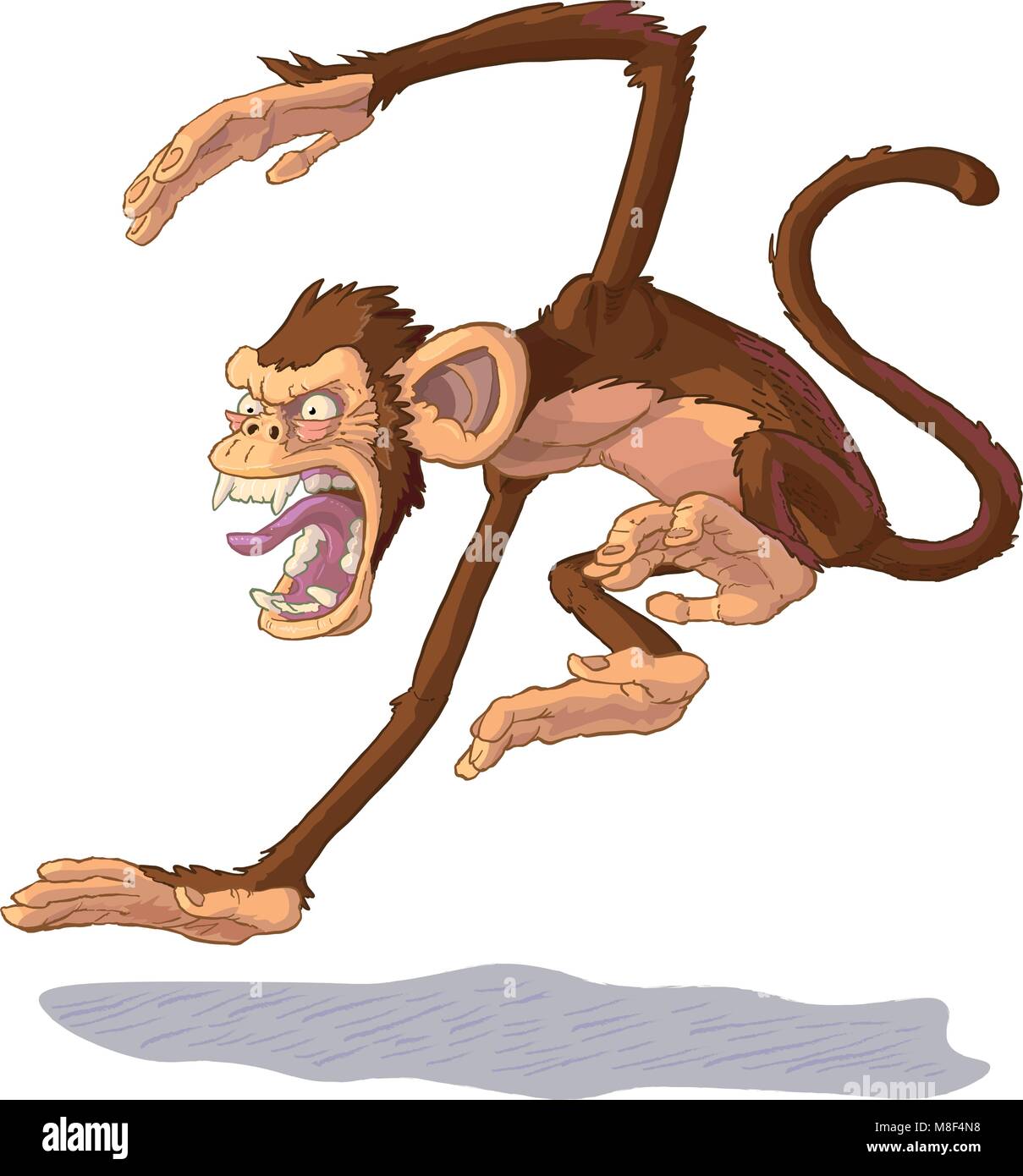 Vector cartoon clip art illustration vue latérale d'une mascotte singe chimpanzé en colère et hurlant de saut ou de crier. Des lignes et des couleurs sur des mises Illustration de Vecteur