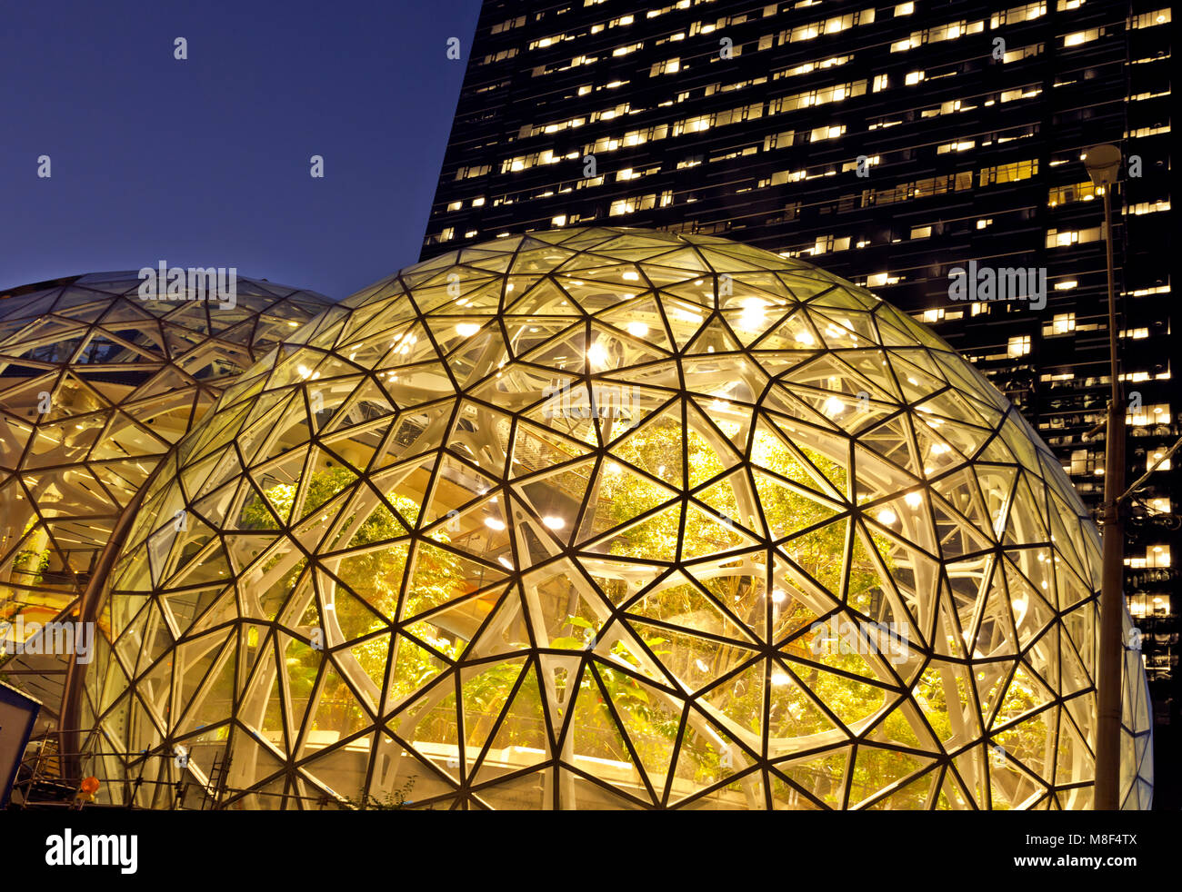 WASHINGTON - les trois biosphères amazoniennes pleines de plantes exotiques et les tours amazoniennes dans le centre-ville de Seattle à la 6e et Lenora. 2017 Banque D'Images