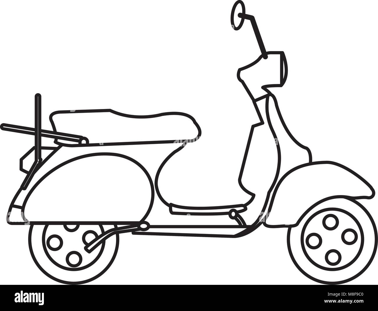 Moto conduite transports voyages avec miroir et roues Illustration de Vecteur