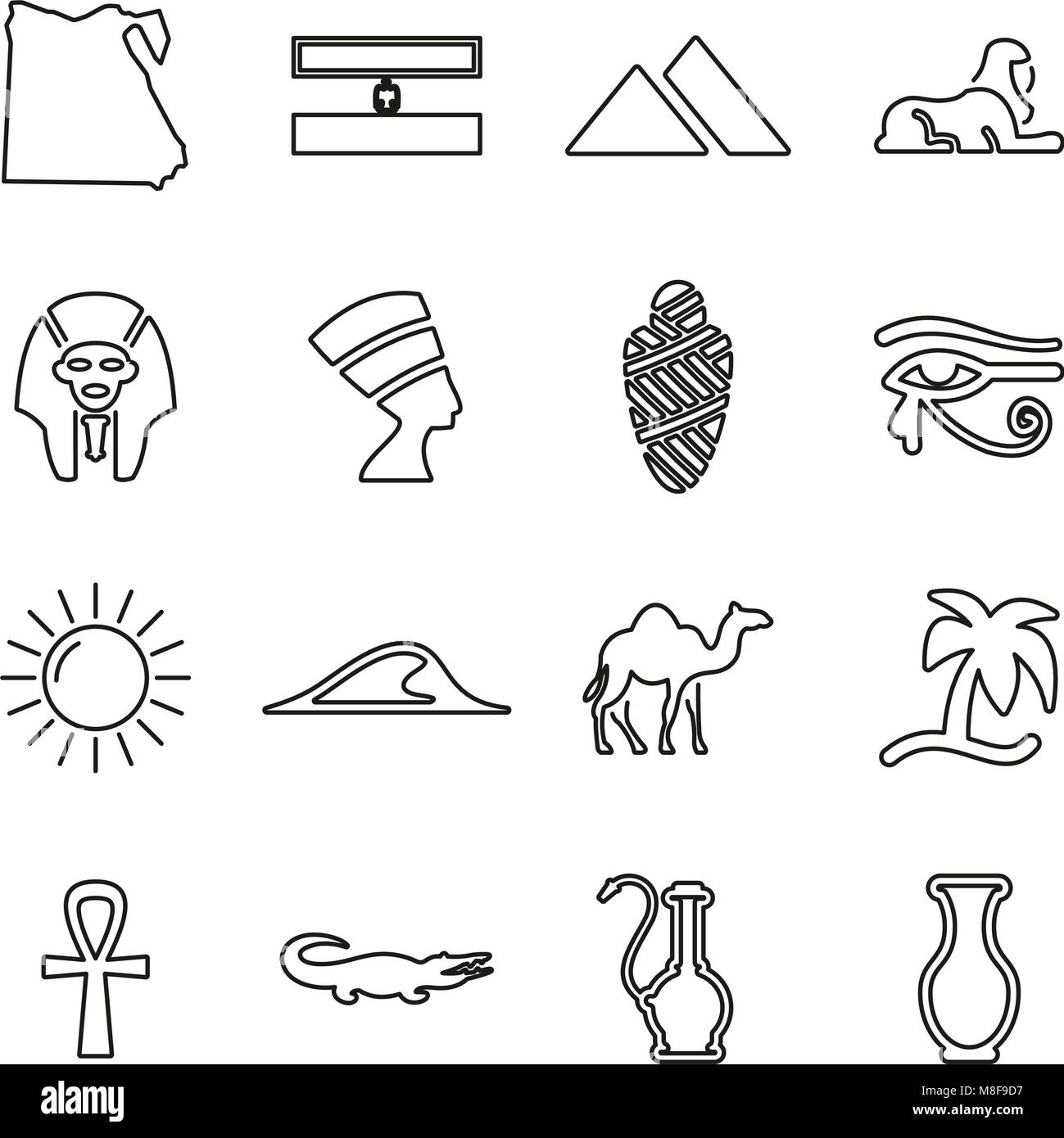 L'Egypte Pays & Culture Icônes fine ligne Vector Illustration Set Illustration de Vecteur