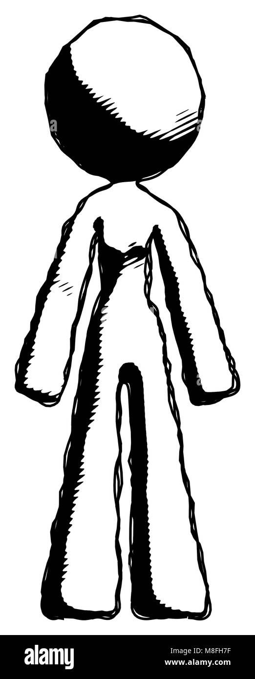 Conception d'encre mascot femme debout face à l'avant. Banque D'Images