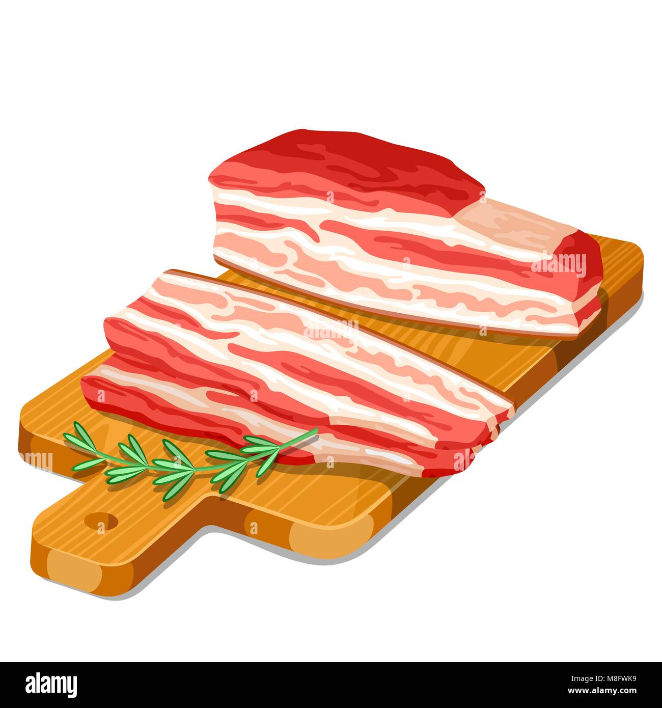 Les tranches de bacon au romarin sur planche à découper en bois Illustration de Vecteur