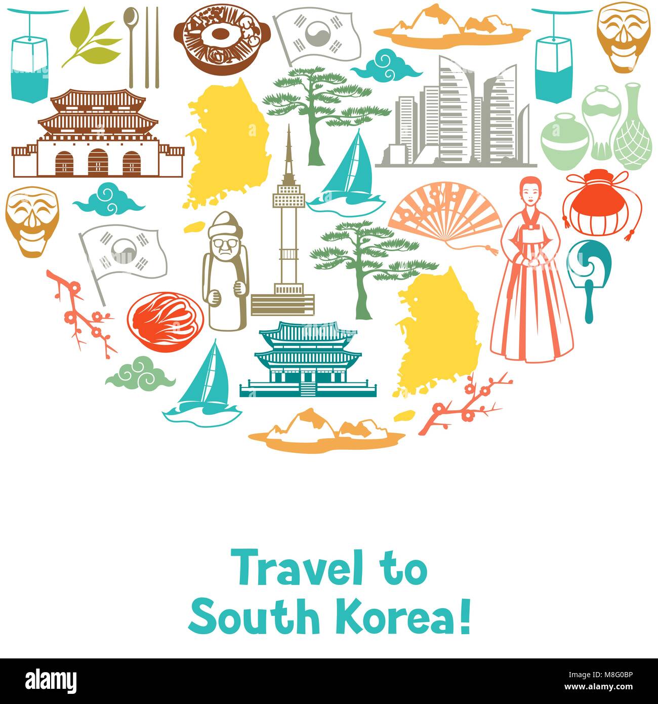 La conception d'arrière-plan de la Corée. Symboles et objets traditionnel coréen. Illustration de Vecteur