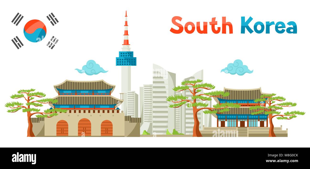 Historique de la Corée du Sud et de l'architecture moderne de la conception d'arrière-plan Illustration de Vecteur