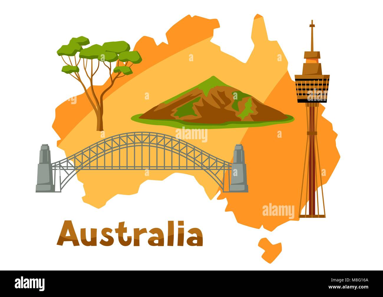 Illustration de l'australie carte avec des attractions touristiques. Illustration de Vecteur