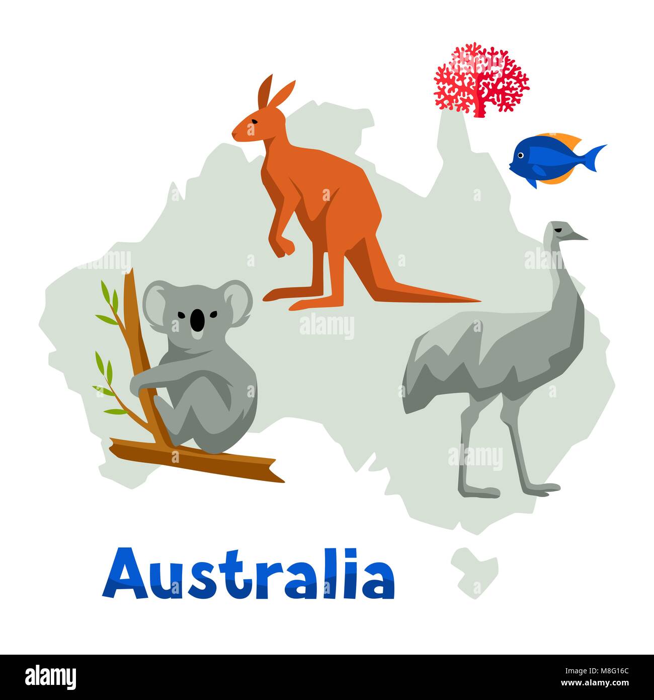 Illustration de la carte de l'Australie avec la faune Les animaux. Illustration de Vecteur