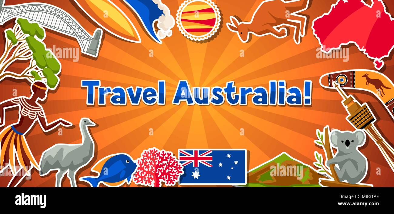 L'Australie design de bannières. Autocollant traditionnel australien et les objets symboles Illustration de Vecteur