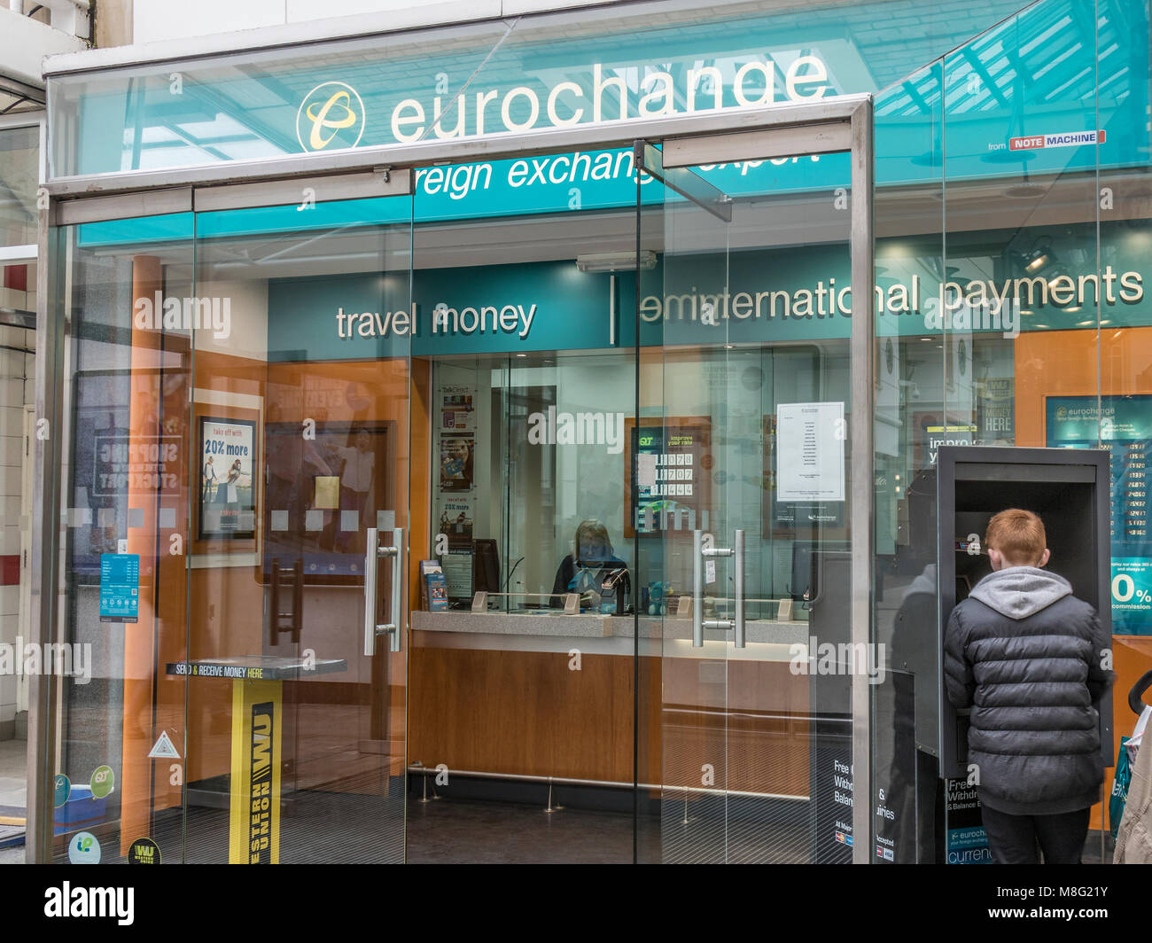 Eurochange, Stockport Town Center shopping area, Merseyway Banque D'Images