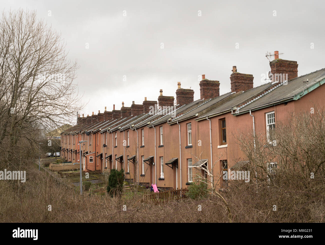 Howick exposée, une rangée de maisons mitoyennes dans Tweedmouth, Northumberland, England, UK Banque D'Images