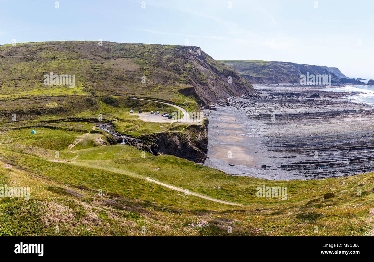 Welcombe bouche est une plage très isolé et calme tout près de la frontière dans le Devon. Ce joyaux cachés fait partie d'un site d'intérêt scientifique. Banque D'Images