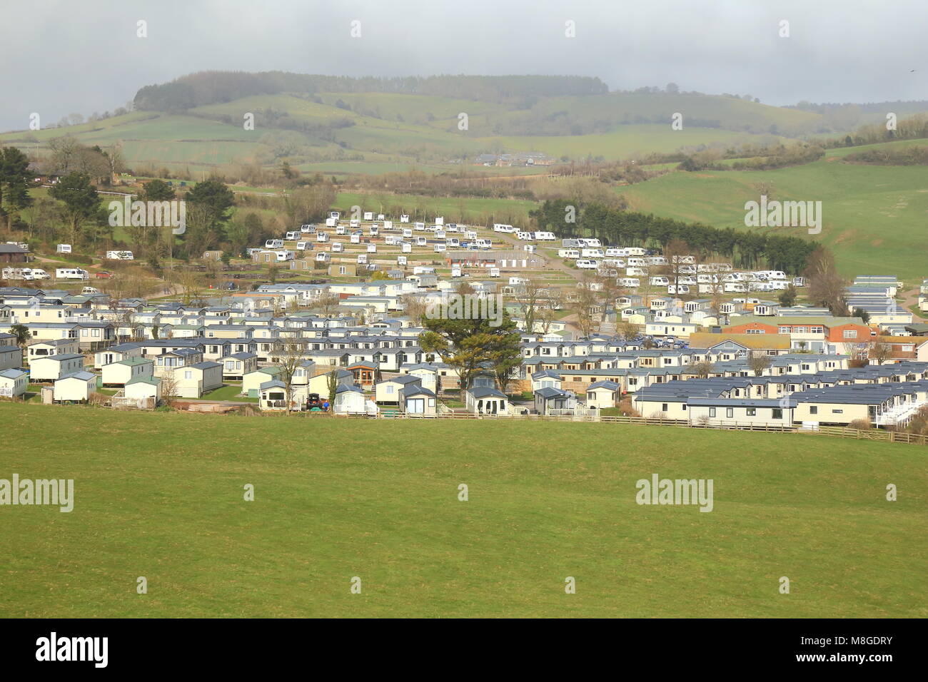 Static Caravan Park, près de la baie dans l'est du Devon Ladram Banque D'Images