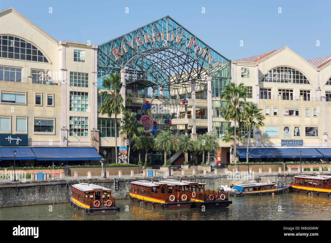 Riverside Point waterfront restaurant, Civic District, Secteur Central, l'île de Pulau Ujong (Singapour), Singapour Banque D'Images