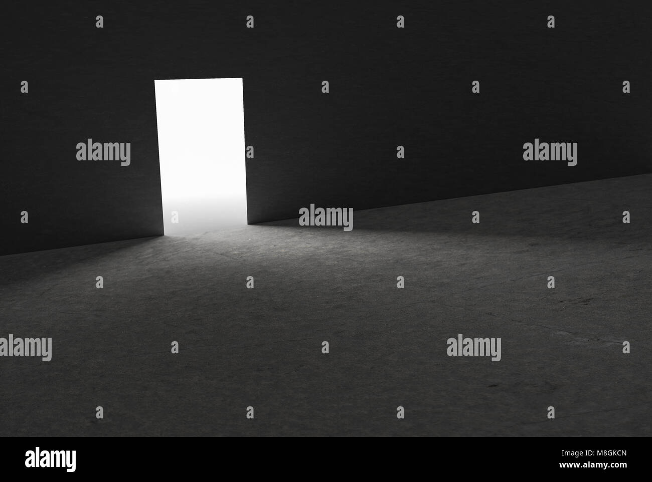 Ouvrir une porte simple, dans le noir. Le rendu 3d. Banque D'Images