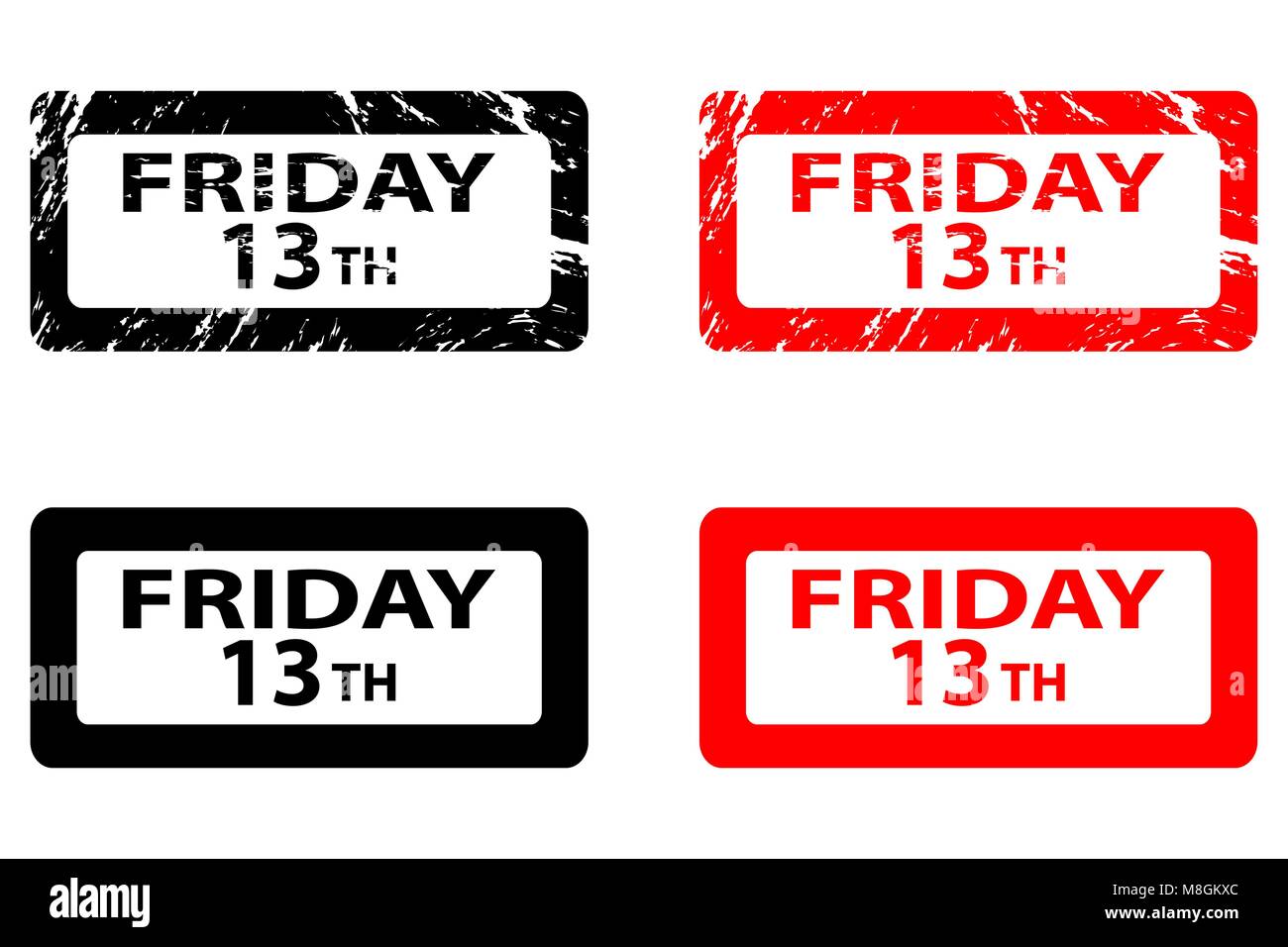 Vendredi 13 - grunge - timbres en caoutchouc noir et rouge, vendredi treizième, Vendredi 13 - sticker, Illustration de Vecteur
