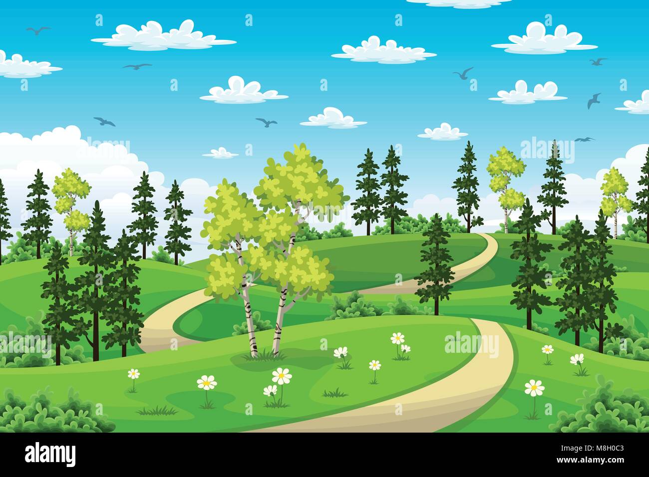 Paysage avec des arbres d'été Rual Illustration de Vecteur