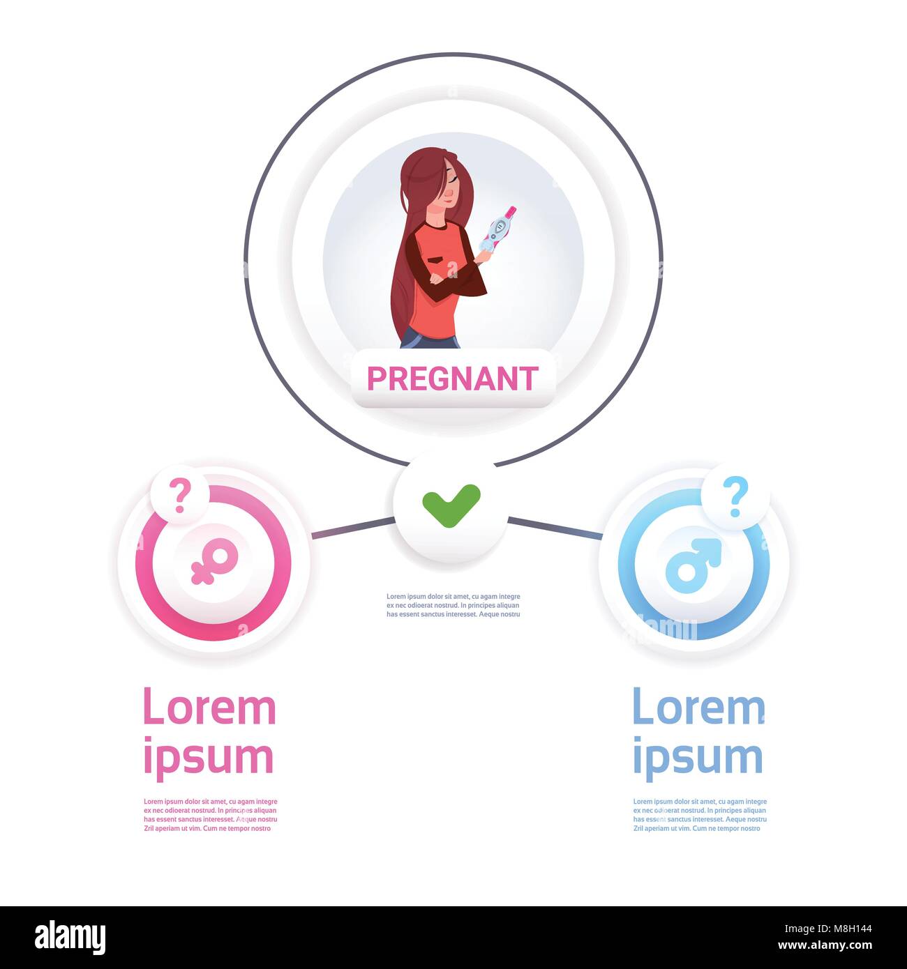 Woman Holding Test positif Prenancy signe masculin ou féminin fond infographique Illustration de Vecteur