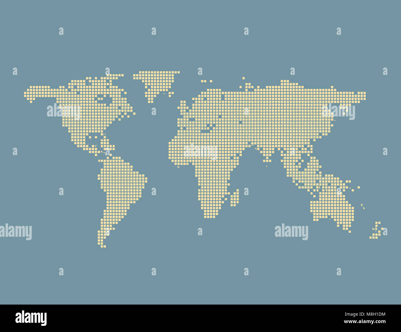 Carte du monde de pixel carré bleu Banque D'Images