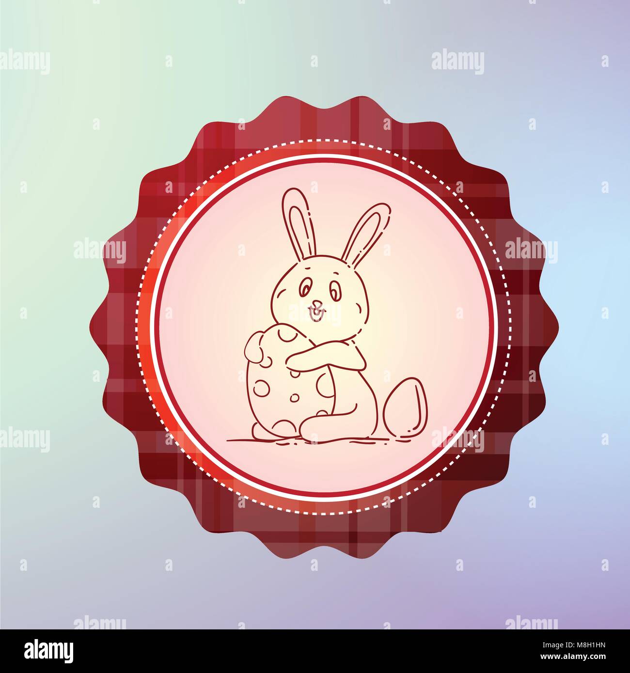 Joyeuses Pâques avec étiquette Mignon Hand Drawn Holiday Bunny Holding Egg Illustration de Vecteur