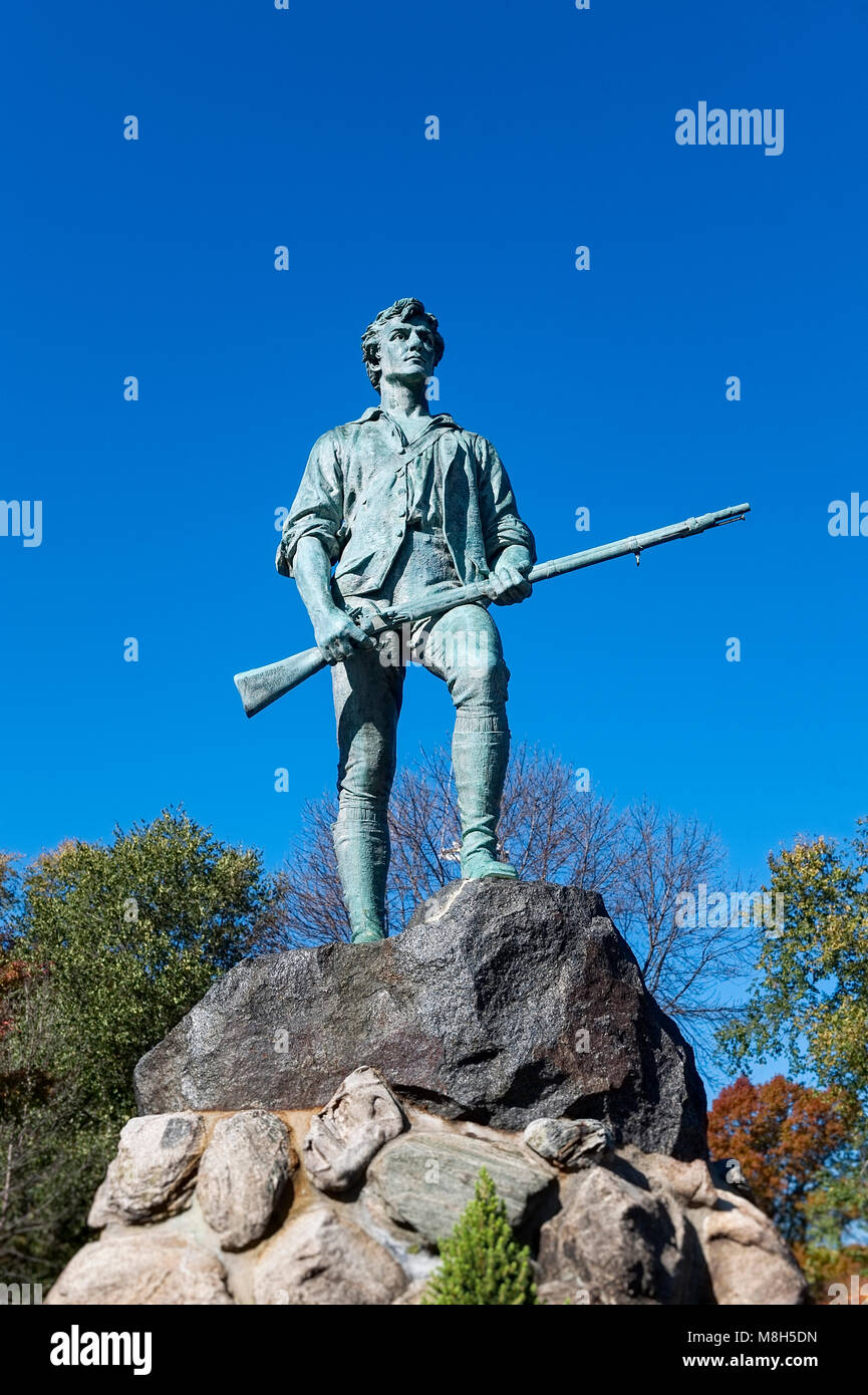 Minute Man Sculpture, Battle Green, Lexington, Massachusetts, USA. Banque D'Images