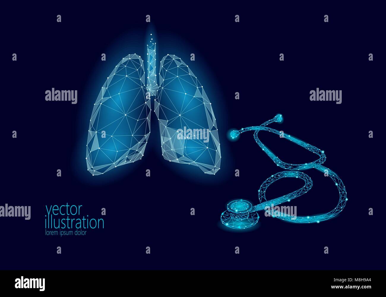 Stéthoscope médecine poly faible poumons les soins de la Journée mondiale de la tuberculose. Modèle 3D polygonale asthme médical Médecin Infirmière de recherche scientifique d'illustration vectorielle matériel Illustration de Vecteur