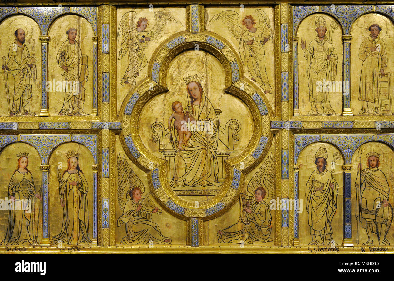 Panneau d'or à partir de la st. Ursula, détail. Cologne, c. 1170. Peinture : 15ème siècle et 1844. Chêne, cuivre doré, bronze coulé, avec l'émail, le stuc et la peinture opaque. Schnütgen Museum. Cologne, Allemagne. Banque D'Images