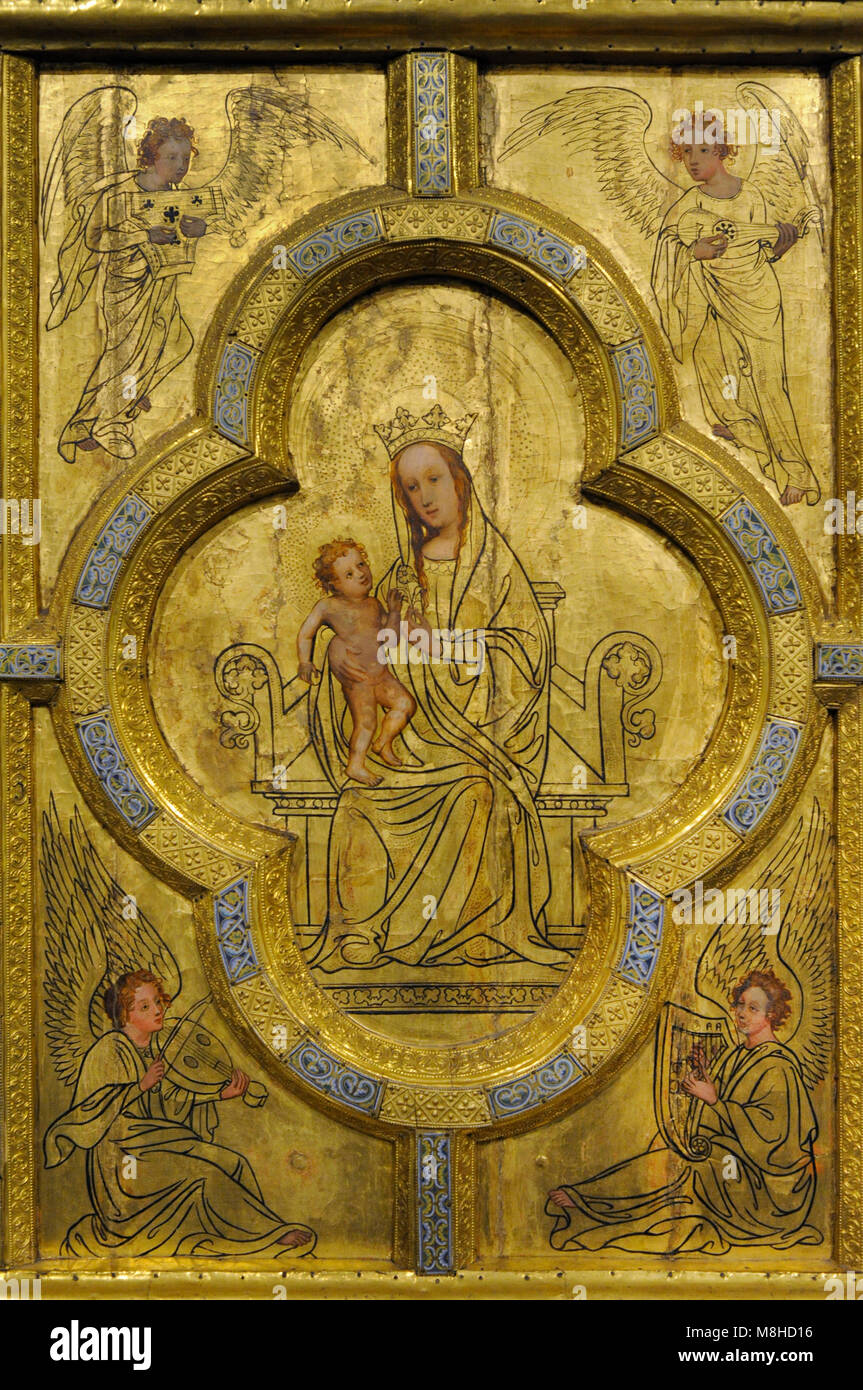 Panneau d'or à partir de la st. Ursula, détail. Cologne, c. 1170. Peinture : 15ème siècle et 1844. Chêne, cuivre doré, bronze coulé, avec l'émail, le stuc et la peinture opaque. Schnütgen Museum. Cologne, Allemagne. Banque D'Images