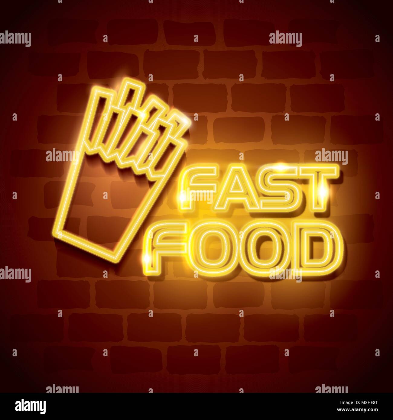 Frites fast food label neon Illustration de Vecteur
