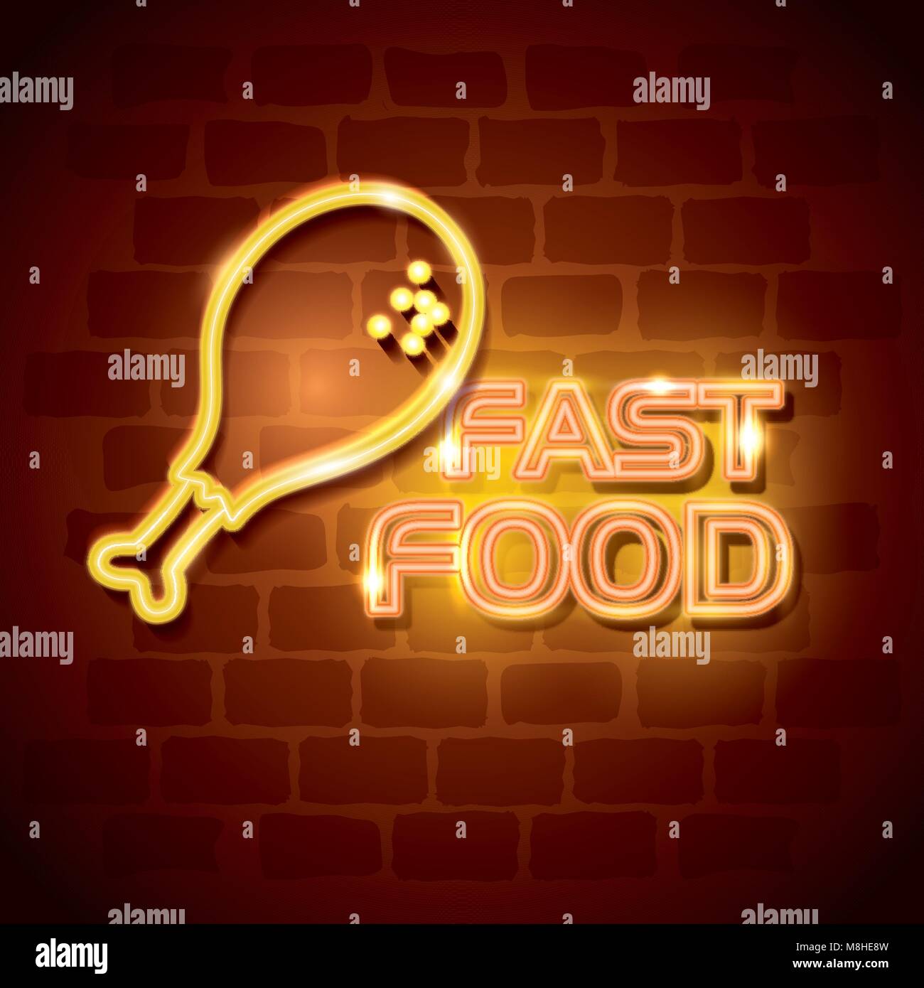 Fast food label neon poulet Illustration de Vecteur